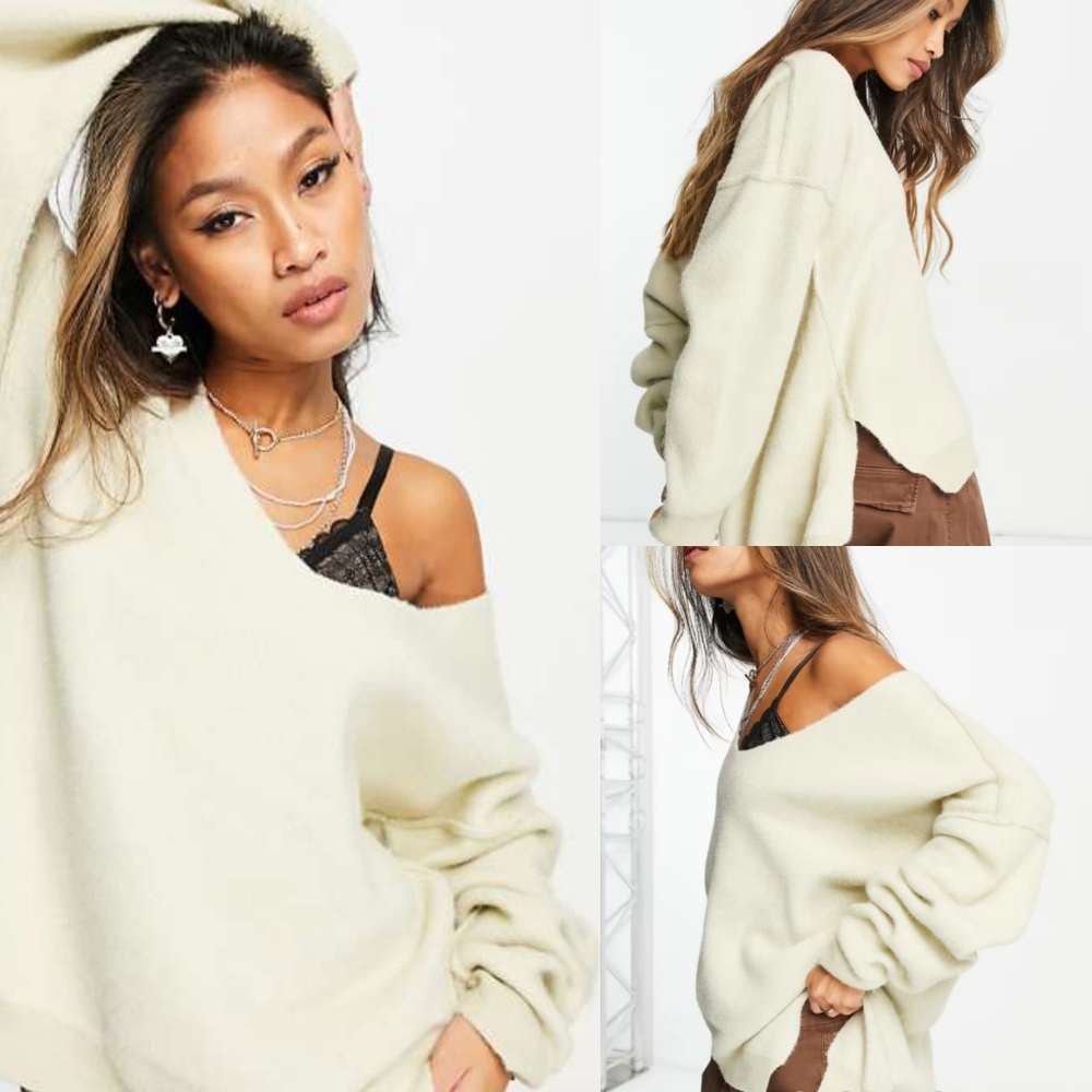 Free People Cream V-Neck Sweater